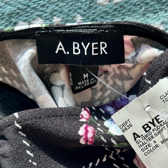 New Vintage A. Byer Halter floral scalloped party flower Y2K mini Dress M - Picture 7 of 7